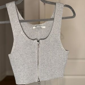 Grey Ribbed Zip Tank — T by Alexander Wang